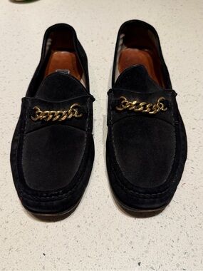 Tom Ford Black Suede Loafers with Gold Chain